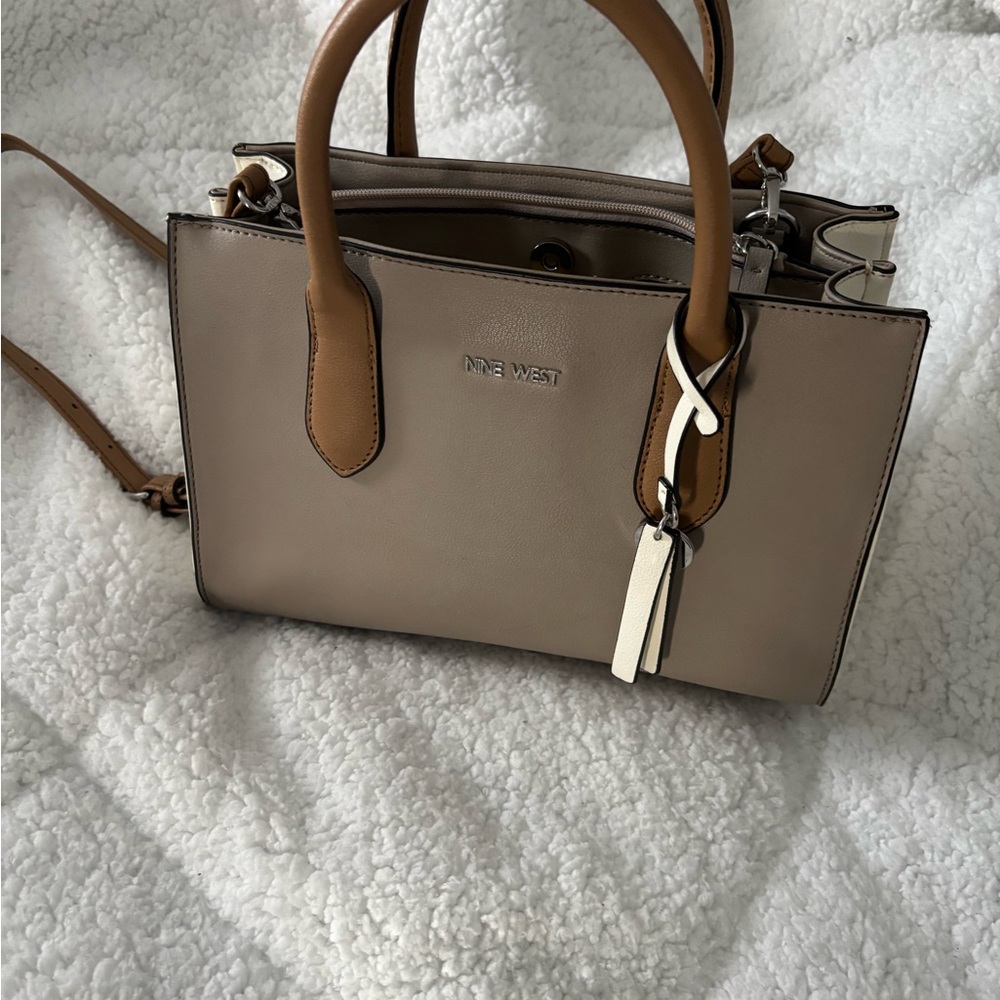 Nine West Tan and Cream Satchel with Structured Design